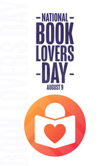 National Book Lovers Day. August 9. Holiday concept. Template for background, banner, card, poster with text inscription. Vector EPS10 illustration.