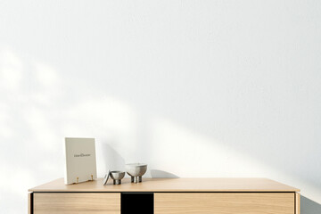 Modern interior wall mockup on empty white background. 3D rendering, illustration