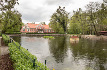 Fototapeta na wymiar A pond in a park in Wejherowo in Pomerania in Poland,