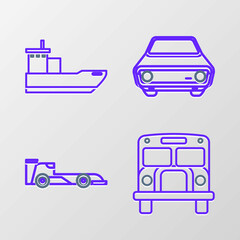 Obraz premium Set line School Bus, Formula race car, Car and Cargo ship icon. Vector