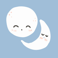 Moon. Kid's illustration in a cute style for printing on clothes, stickers, postcard, children's textiles, decor