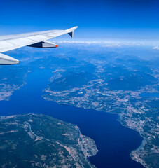 Fototapeta na wymiar Maggiore Lake in Italy, view from an airplane