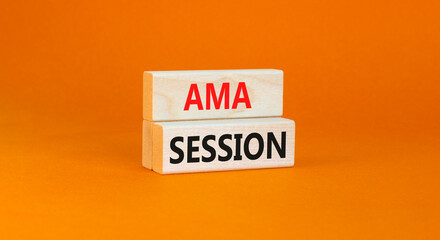 AMA ask me anything session symbol. Concept words AMA ask me anything session on wooden blocks on a...