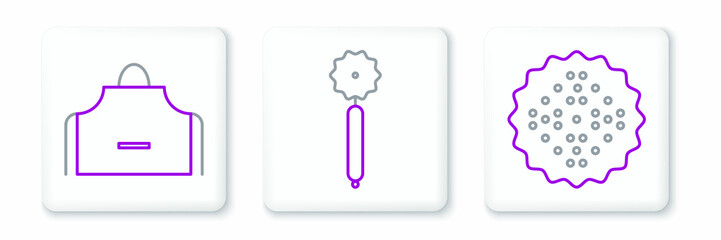 Set line Cracker biscuit, Kitchen apron and Pizza knife icon. Vector