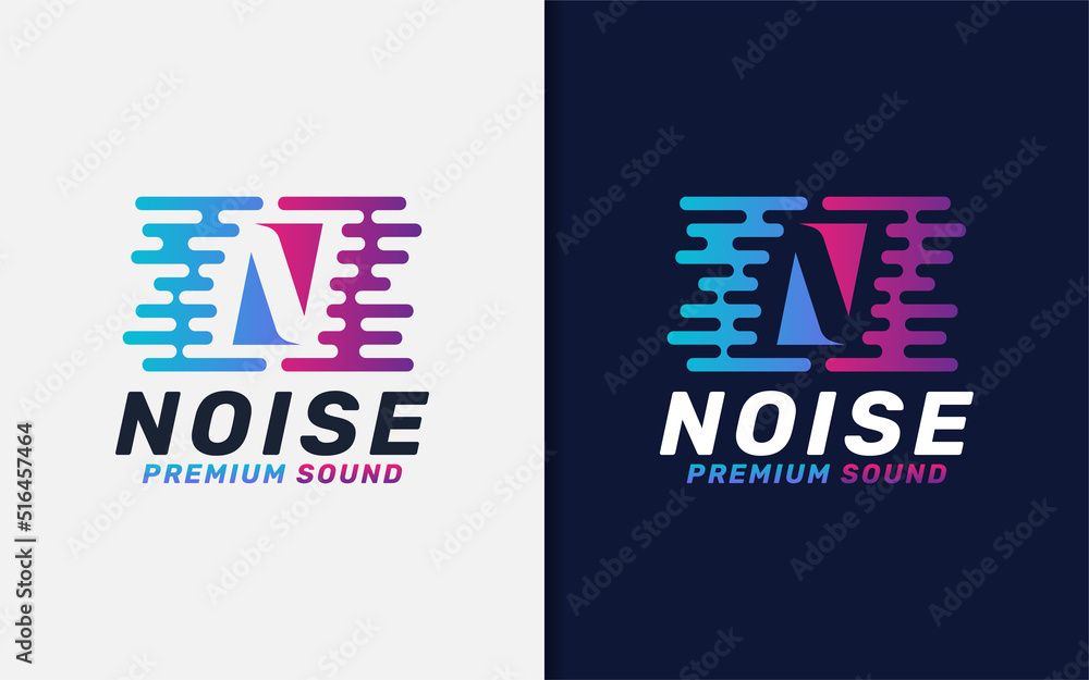 Poster modern initial letter n logo design with noise surround sound concept.