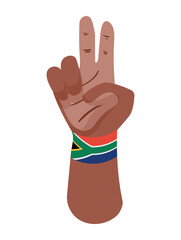 victory hand with south africa flag