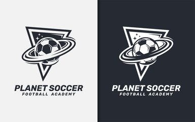 Modern Soccer Logo Design. Stylish Soccer Logo with Planet Concept and Triangle Badge Combination.