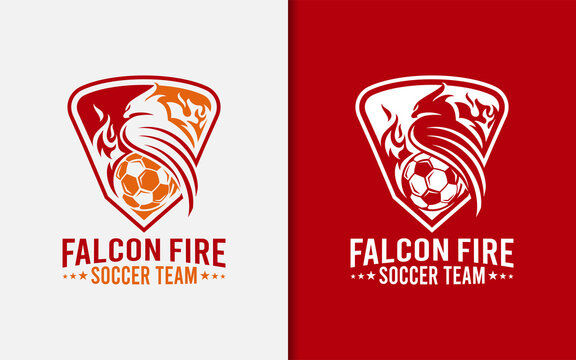 Modern Soccer Logo Design. Stylish Soccer Logo with Falcon and Fire Badge Combination.