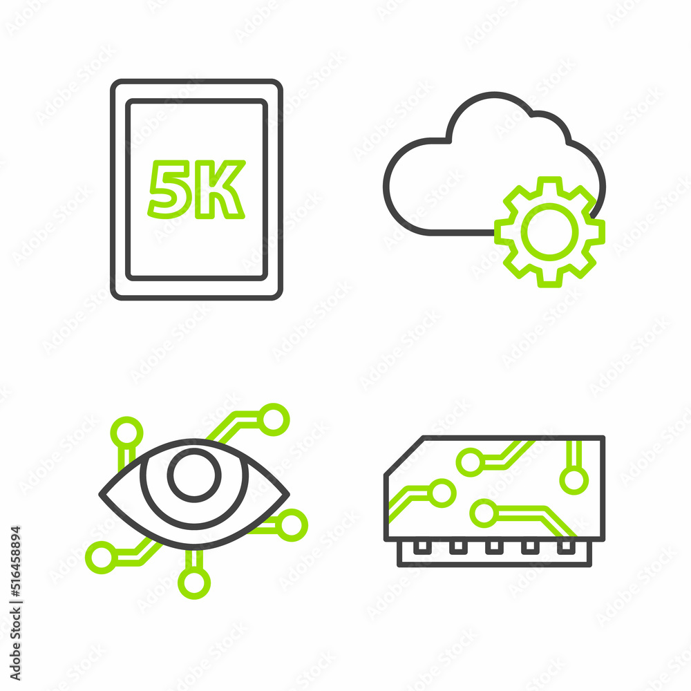 Poster set line ram, random access memory, virtual reality, cloud technology data transfer storage and tabl
