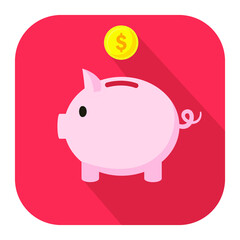 Piggy bank with a coin. Flat icon