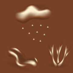 Set of abstract realistic graphic elements in trendy chocolate tints. Vector 3d illustration.