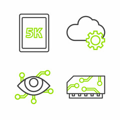 Set line RAM, random access memory, Virtual reality, Cloud technology data transfer storage and Tablet with text 5k icon. Vector