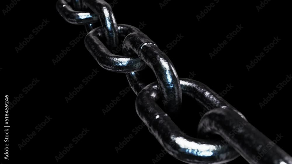 Poster realistic dof camera looping 3d animation of the forged steel chain rendered in uhd with alpha matte