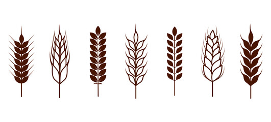 Collection outline wheat icons or wheat symbol. Bakery, bread or agriculture logo concept. Line grain sign. Vector illustration