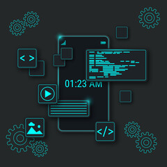 Content management system, web application development, website interface design vector concept. Soft shadows neumorphic style illustration