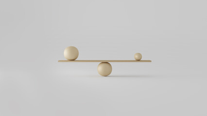 3D rendering of scales with two wooden spheres