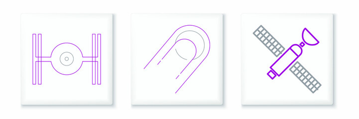 Set line Satellite, Cosmic ship and icon. Vector