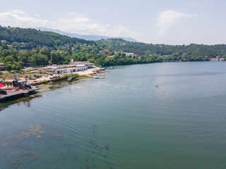 Fototapeta premium Aerial summer view of Pancharevo lake, Bulgaria