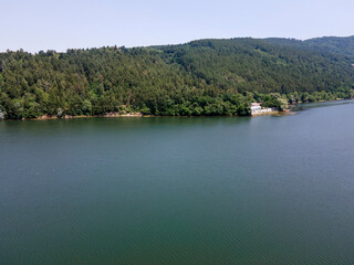 Fototapeta premium Aerial summer view of Pancharevo lake, Bulgaria