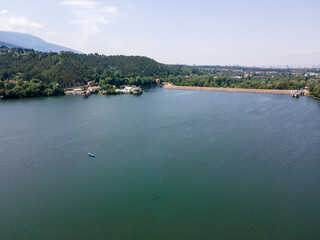 Aerial summer view of Pancharevo lake, Bulgaria