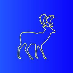 deer silhouette, Yellow color deer icon with blue background vector template
