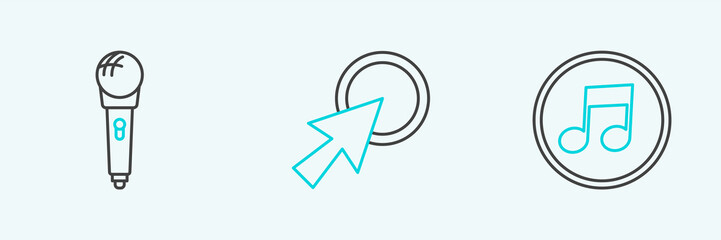 Set line Music note, tone, Microphone and Arrow cursor icon. Vector