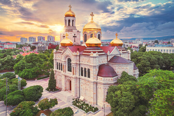 Fototapeta na wymiar The Cathedral of the Assumption in Varna, Aerial view. Bulgaria