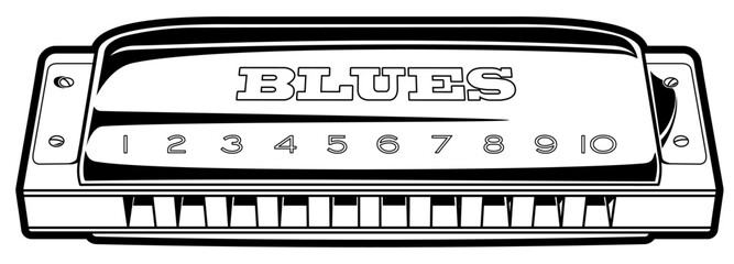 Blues harmonica illustration - obrazy, fototapety, plakaty