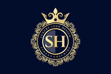 Fototapeta SH Initial Letter Gold calligraphic feminine floral hand drawn heraldic monogram antique vintage style luxury logo design Premium Vector obraz