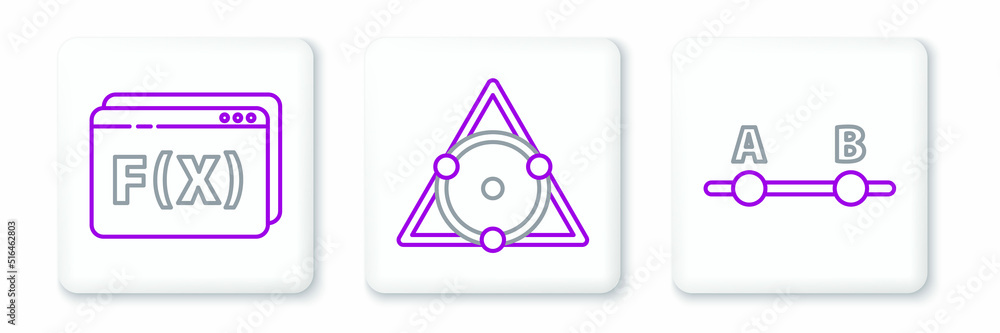 Poster set line graph, schedule, chart, diagram, function mathematical symbol and triangle icon. vector