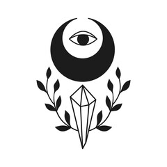 Moon Crystal Mystical Icon logo. Vector Illustration.