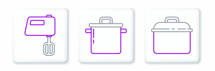 Set line Cooking pot, Electric mixer and icon. Vector