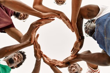 Group of young african american artist man smiling happy doing circle with hands together at art...