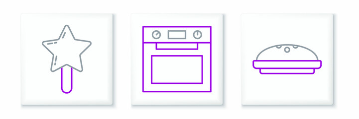 Set line Homemade pie, Lollipop and Oven icon. Vector