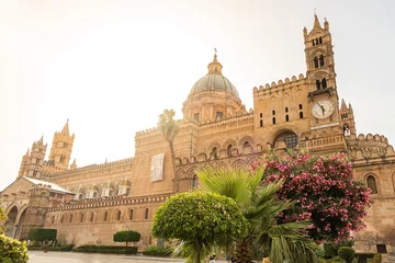 Rolgordijnen Palermo cathedral city palermo sicily italy in summer