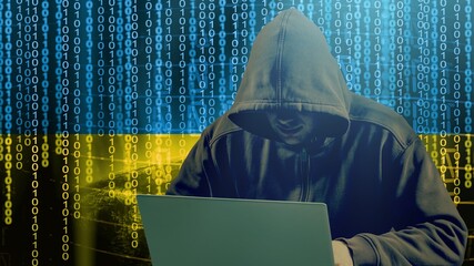 hooded hacker cyber war concept