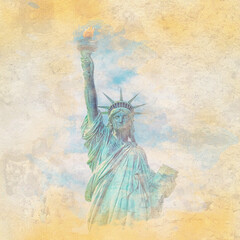 Obraz premium Statue of Liberty in New York City - Watercolor effect illustration