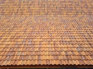 Tile roofs, patterns of blue sky. copy space.