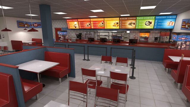 3D-Illustration of a empty fast foor restaurant