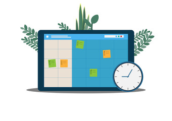 flat design vector planing on calendar, time management concept, checklist on schedule