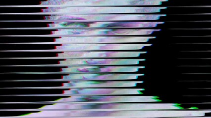 antique statue vhs glitch effect, analog tv scroll bar, trendy retro glitch effect sculpture - Powered by Adobe
