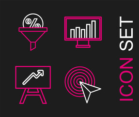 Set line Advertising, Board with graph chart, Monitor and Lead management icon. Vector