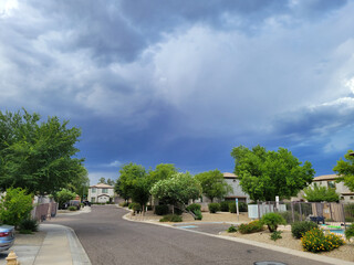 Monsoon clouds in Phoenix residential community, Arizona