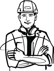 vector sketch of the worker with helmet 