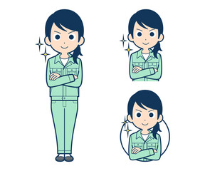 自信満々な作業員の女性