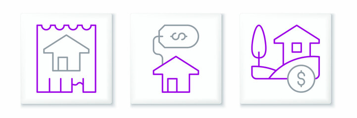 Set line House with dollar, and icon. Vector