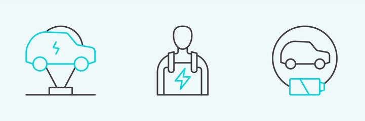 Set line Electric car, and Car mechanic icon. Vector