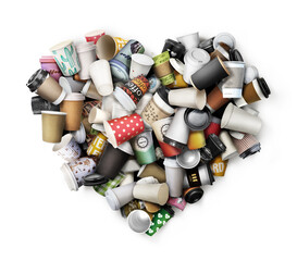 Eco concept. Paper cups in the shape of a heart isolated on a white background.