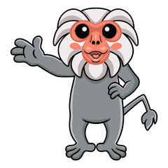 Obraz premium Cute little hamadryad monkey cartoon waving hand