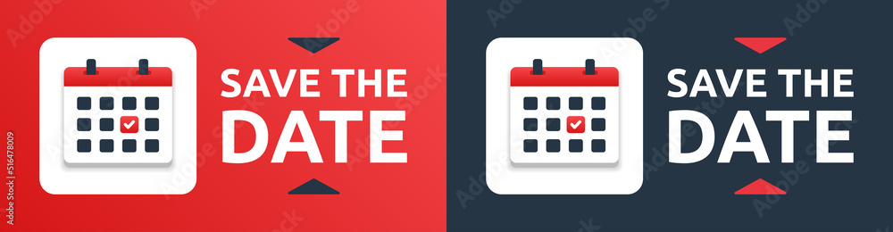 Poster save the date vector banner illustration with calendar icon symbol.